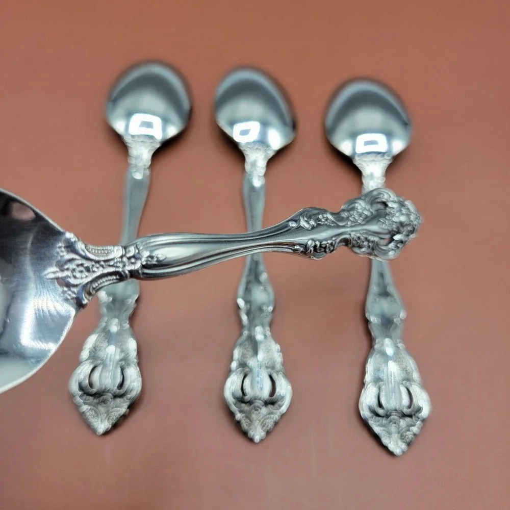 Vtg Set Of 4 Imperial Intl Chalmette Oval Soup Spoon Floral Design Korea 7 1/8in